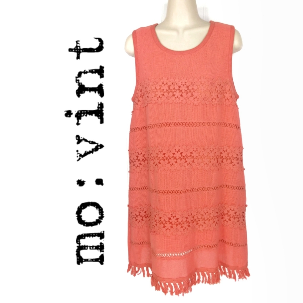 MO:VINT Floral Crochet Lace Fringed Shift Dress M